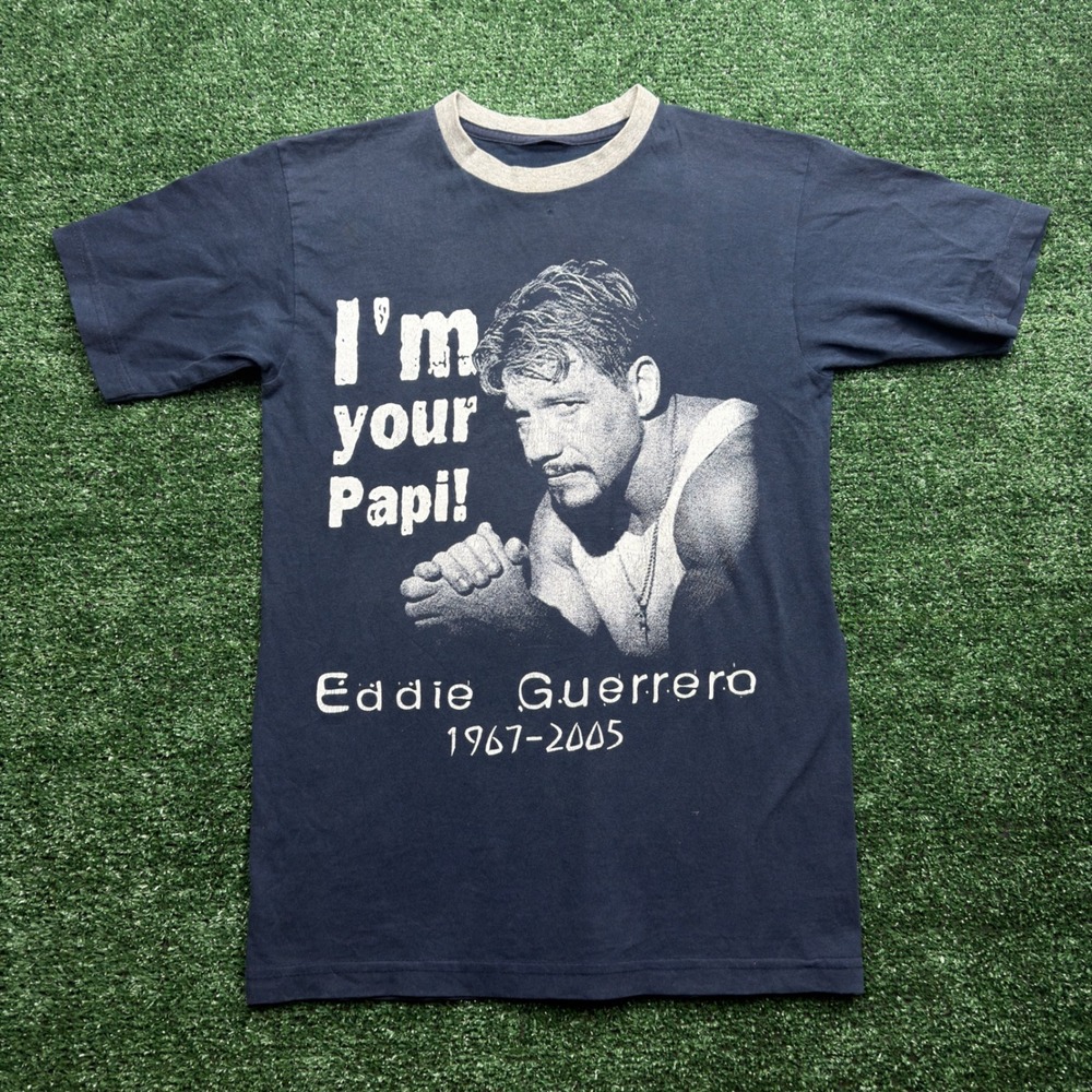 Vintage Y2K Eddie Guerrero Im Your Papi Memorial Ringer T-Shirt Navy Blue Small